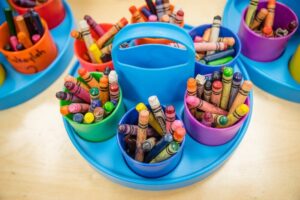 Crayons in classroom organizer