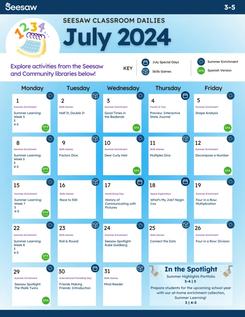 July 2024 Classroom Dailies 3-5
