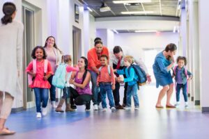 Parents and students ready for their first day of school