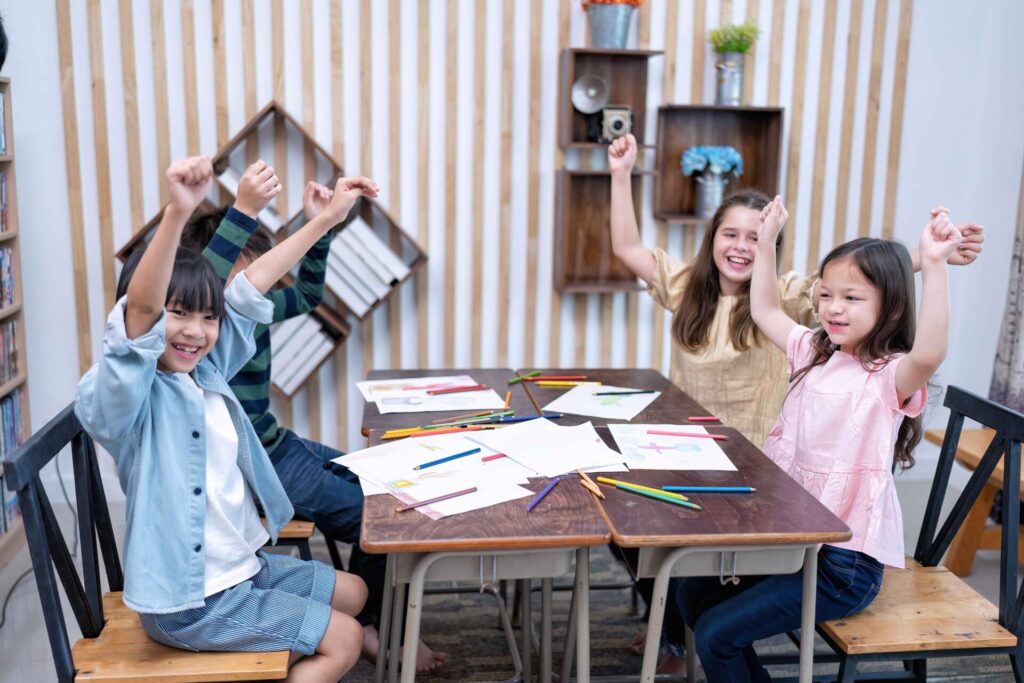 Students working at the table