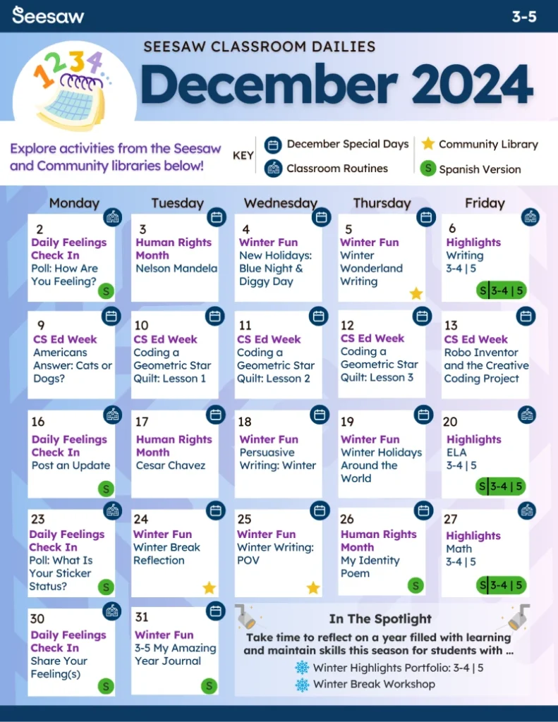 December 2024 Classroom Dailies 3-5