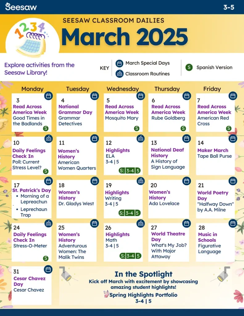 March 2025 Classroom Dailies 3-5