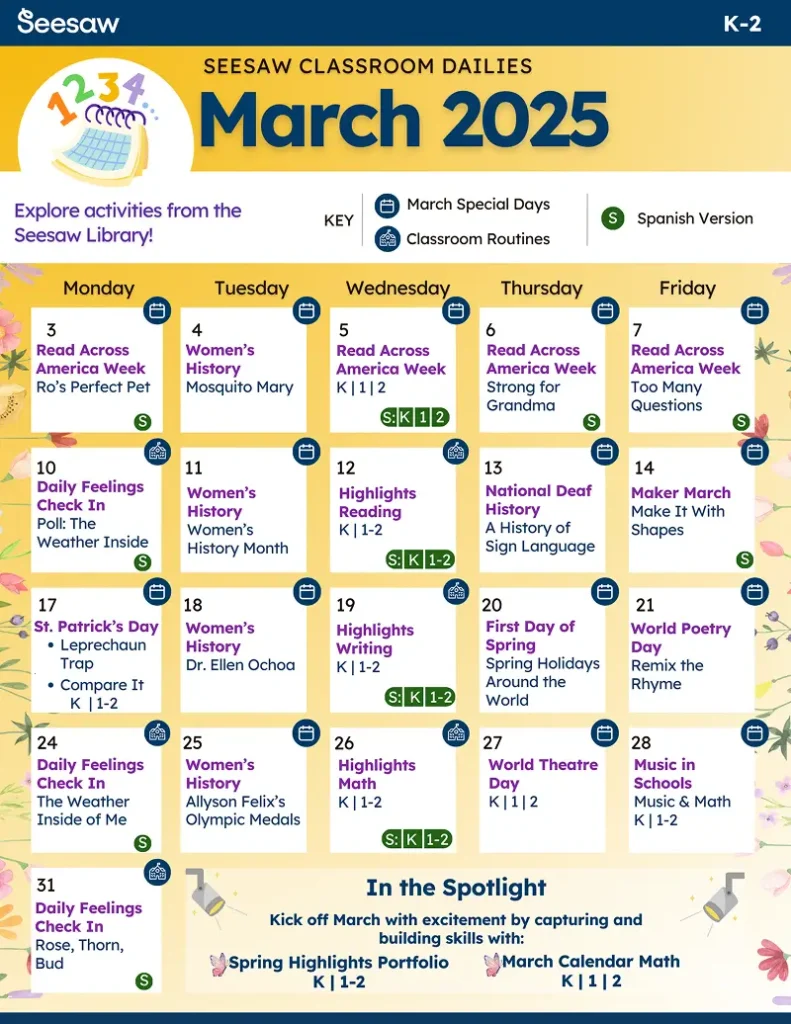 March 2025 Classroom Dailies K-2