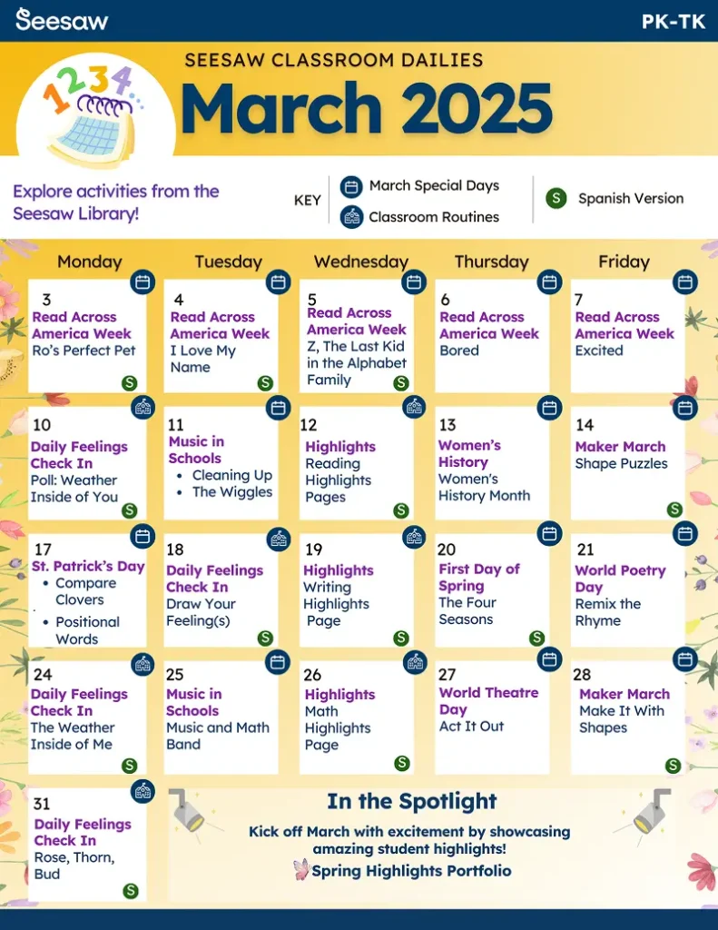 March 2025 Classroom Dailies PK-TK