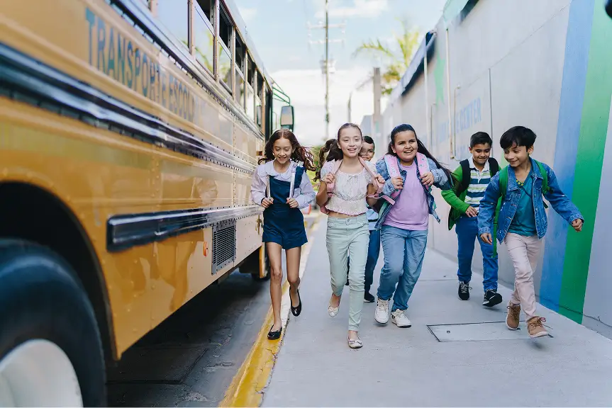 Kids getting off school bus