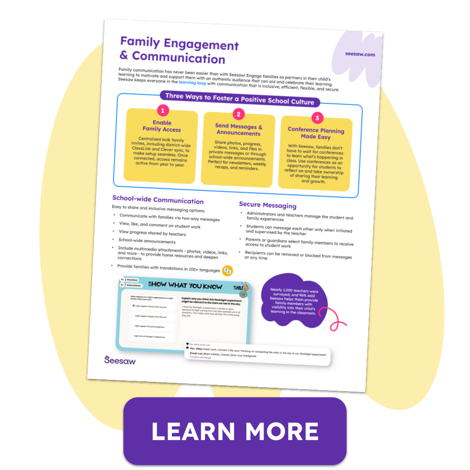 Seesaw Instruction & Insights: Family Engagement & Communication Flyer