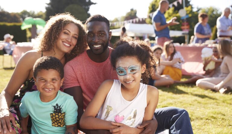 Family portrait at a school hosted family event