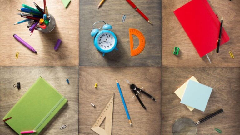 Supply choices on a wooden table