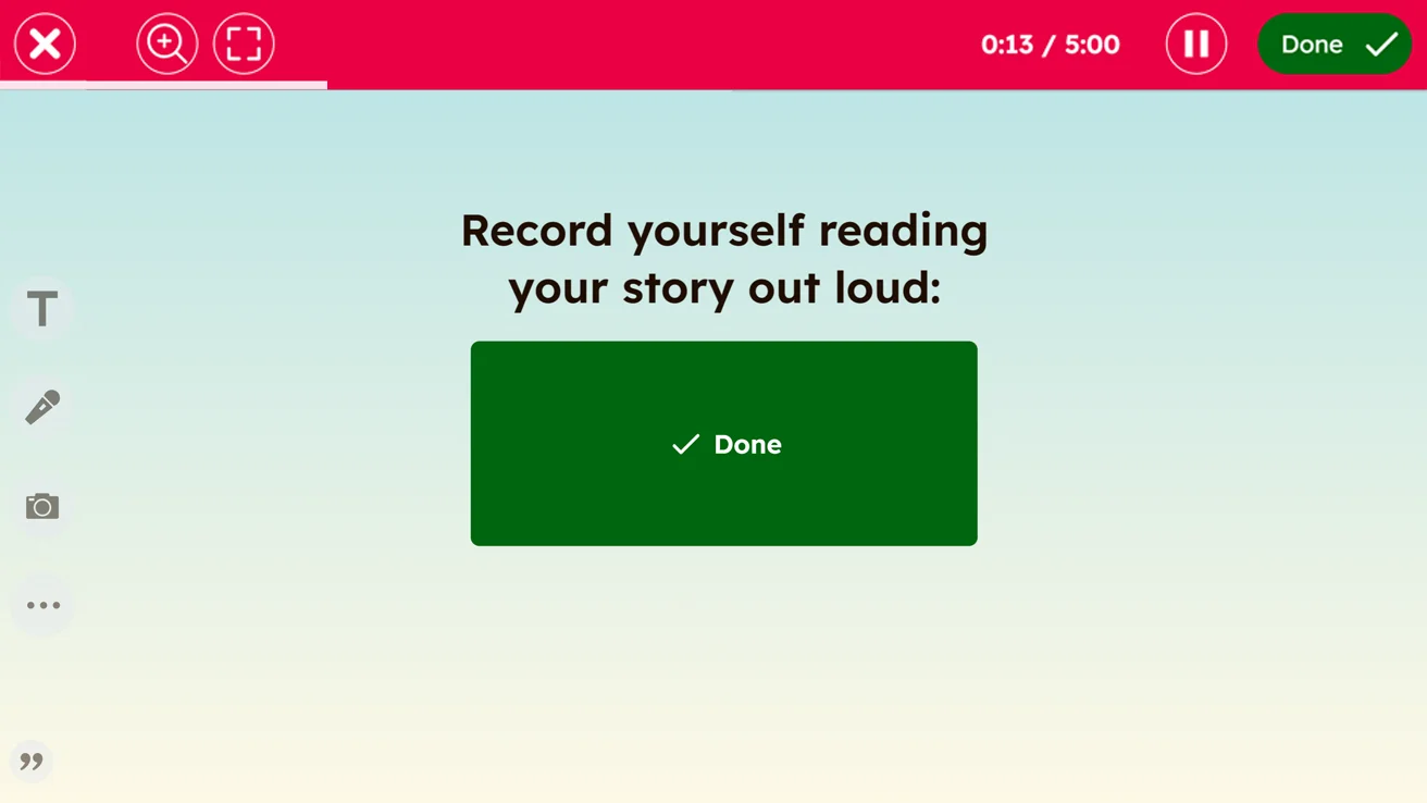Seesaw's voice record tool captures a story being read out loud.