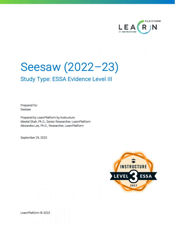 Seesaw Study Type ESSA Evidence Level 3
