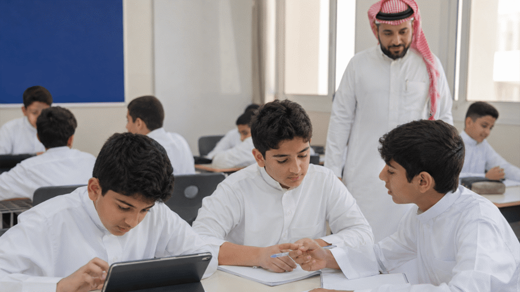 Arab Male teacher teaching his class