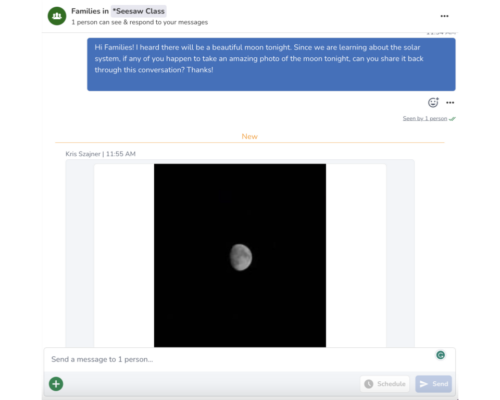 Seesaw message back from families example